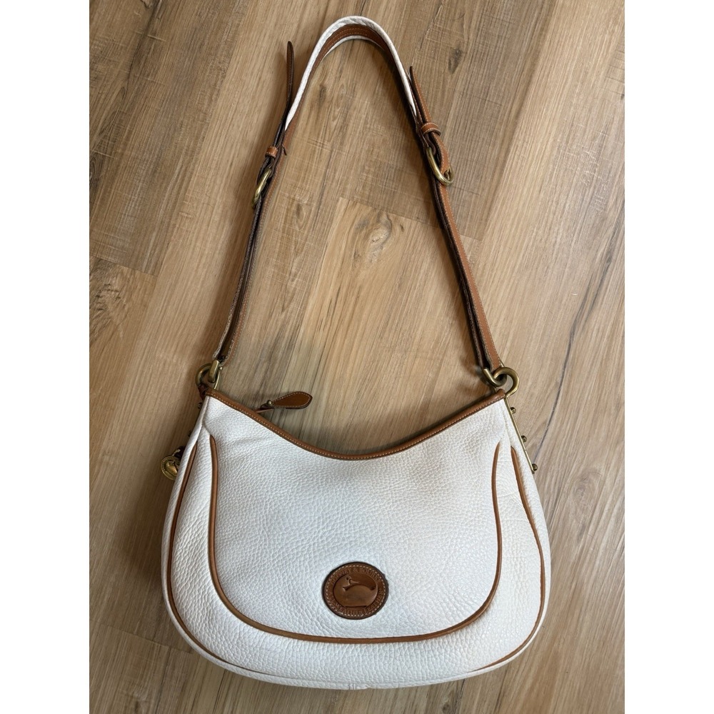 Vintage 80s Dooney & Bourke Crescent Sac Hobo Bag White All Weather Leather USA
